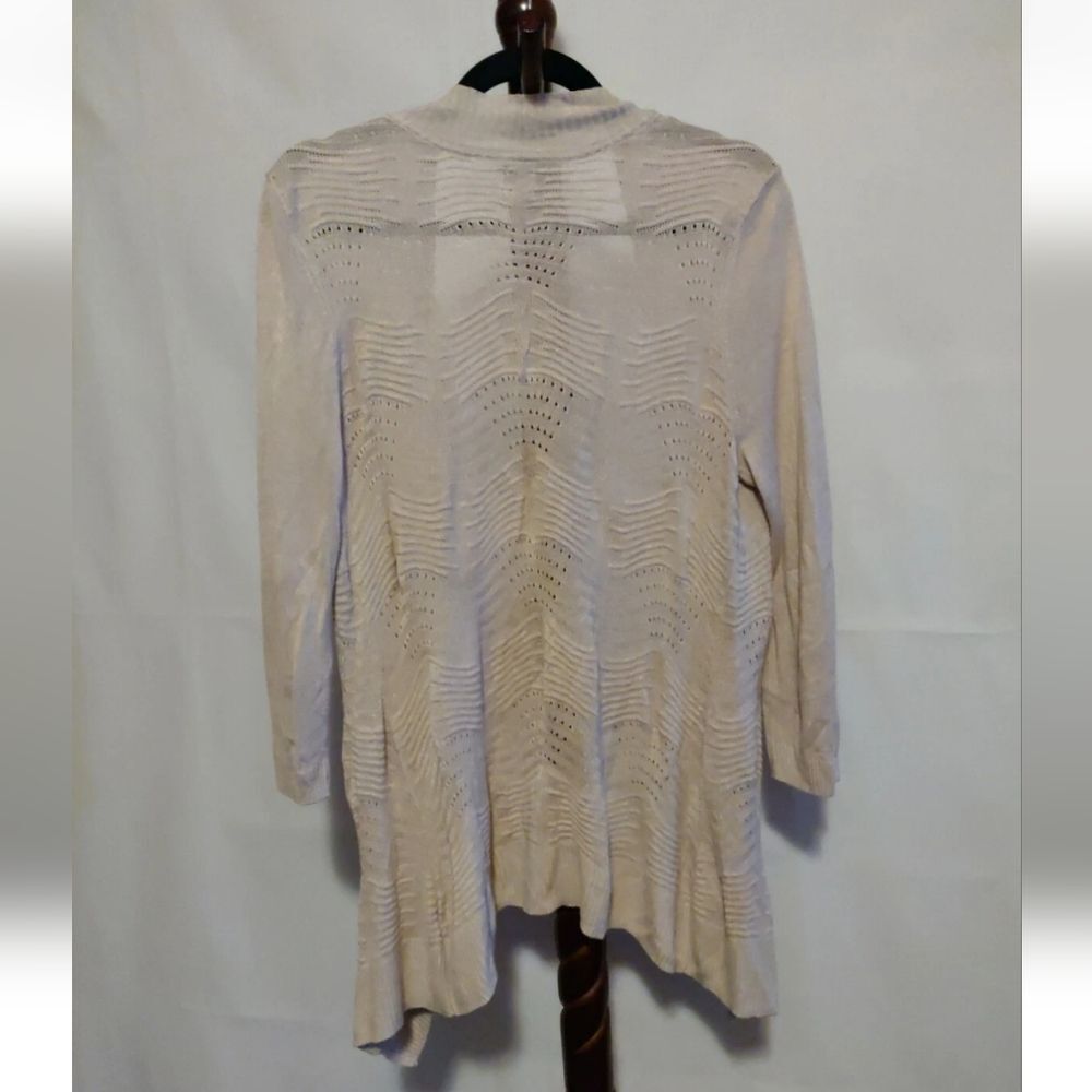 212 Collection Women's Size S Cardigan Sweater Tan 3/4 sleeves, Open Front - Picture 2 of 7